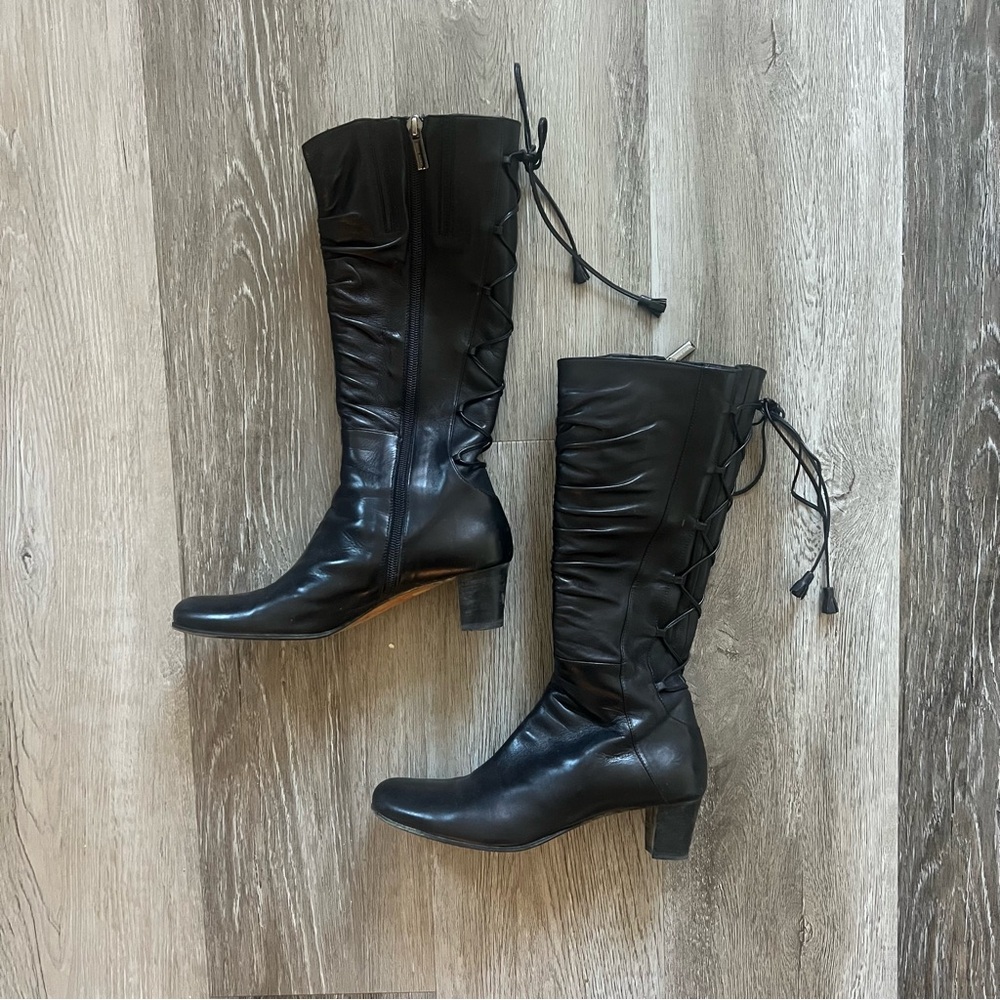 Taryn Rose leather lace up back boots
